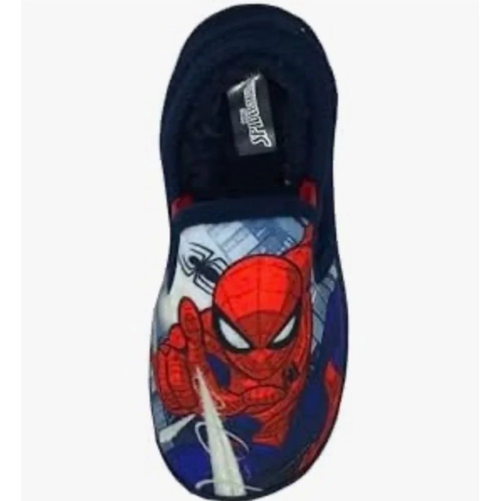 Boys Spiderman Slippers Marvel‎ Slip On Kids Size 8 Fleece Insole Navy Spidey